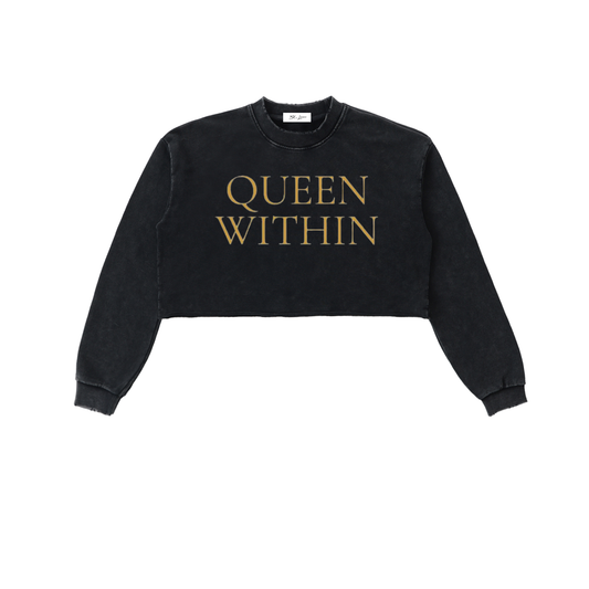 Queen Within Raw Edge Cropped Sweatshirt
