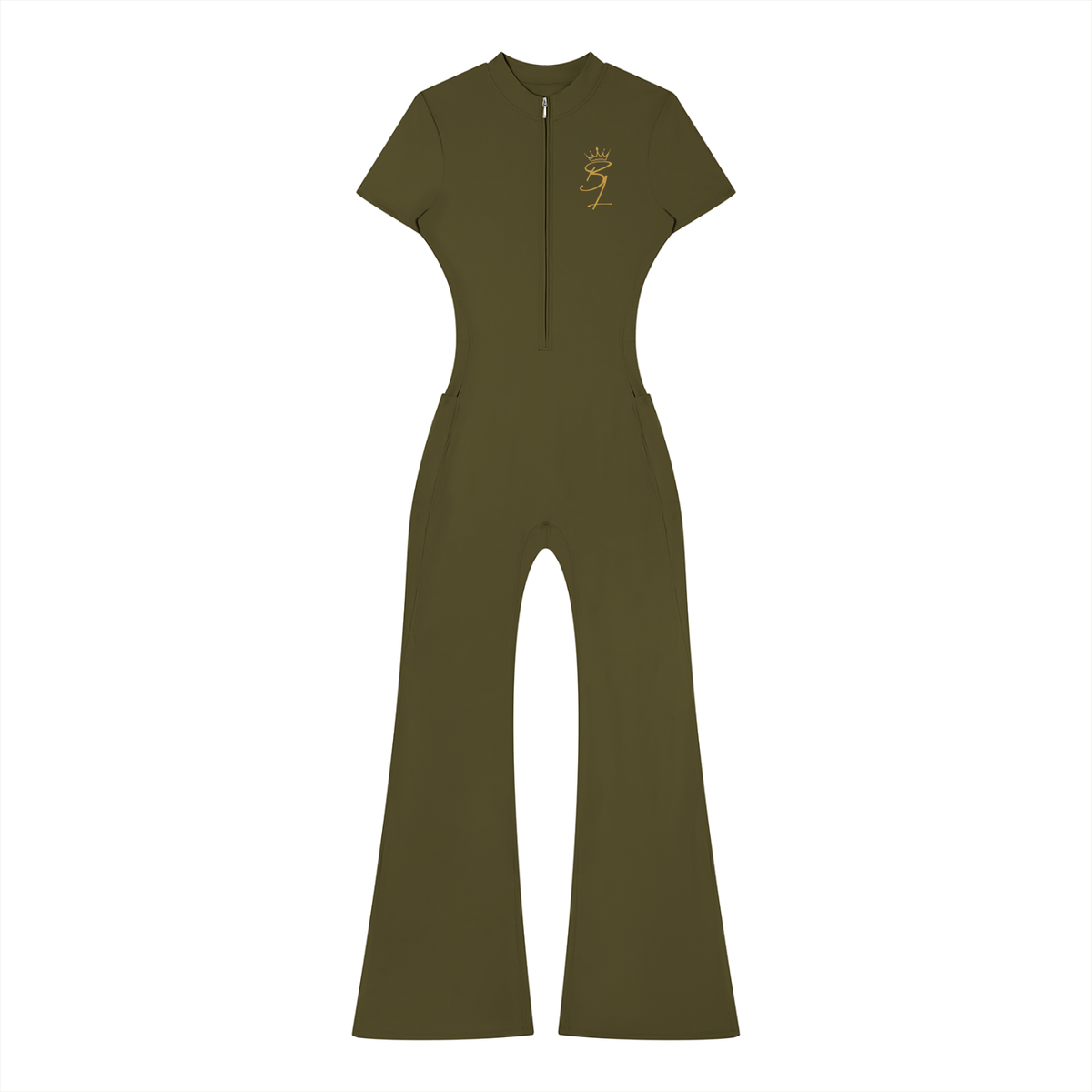 The Queen Within Flared Leg Quarter-Zip Jumpsuit